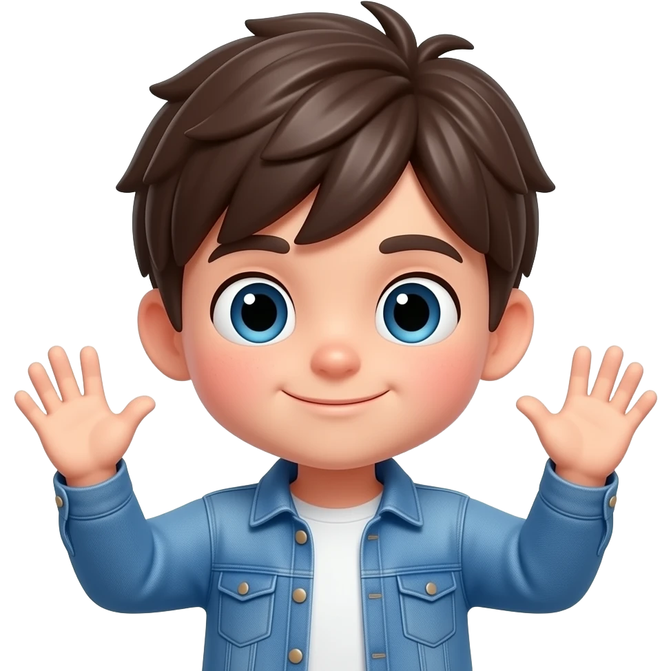 3d cute boy character hands up emoji