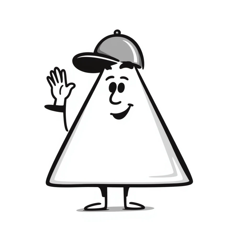 A magical isosceles triangle that is smiling and saluting with a cap emoji