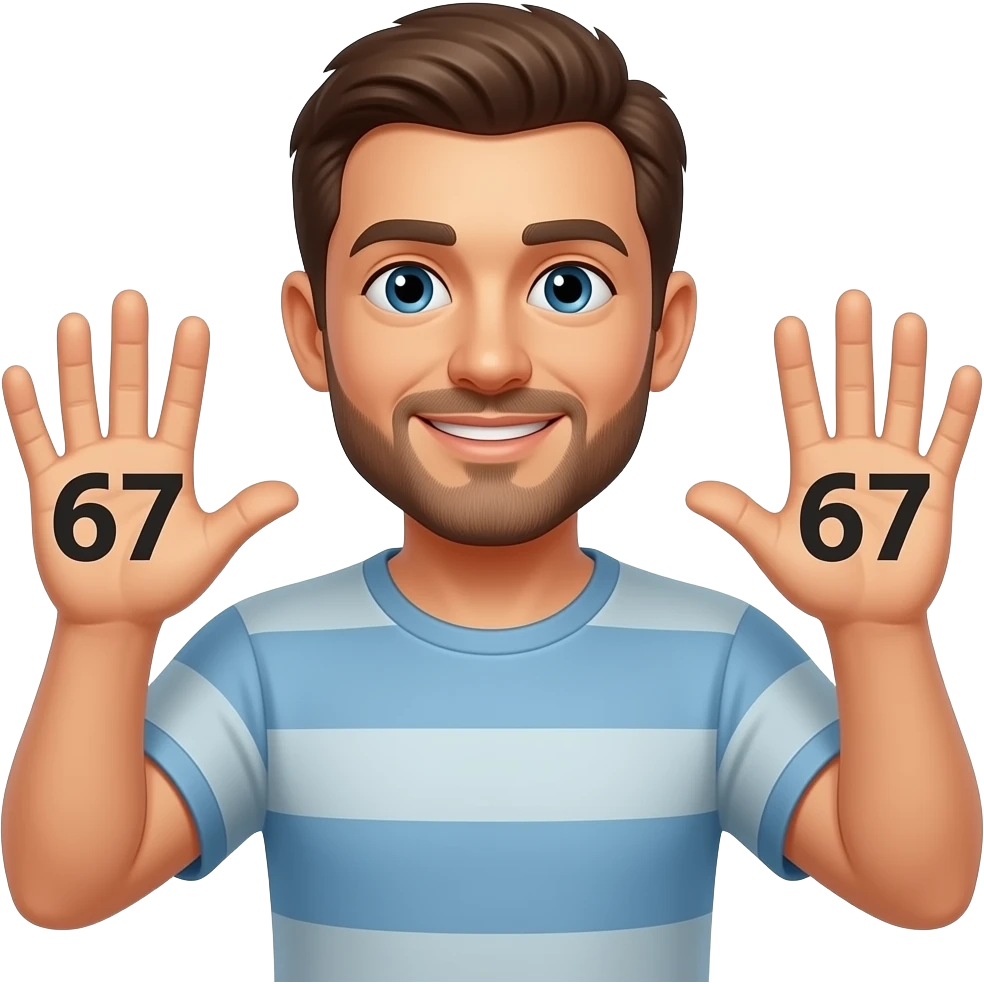 A guy sticking his hands out with  67 on his hands emoji