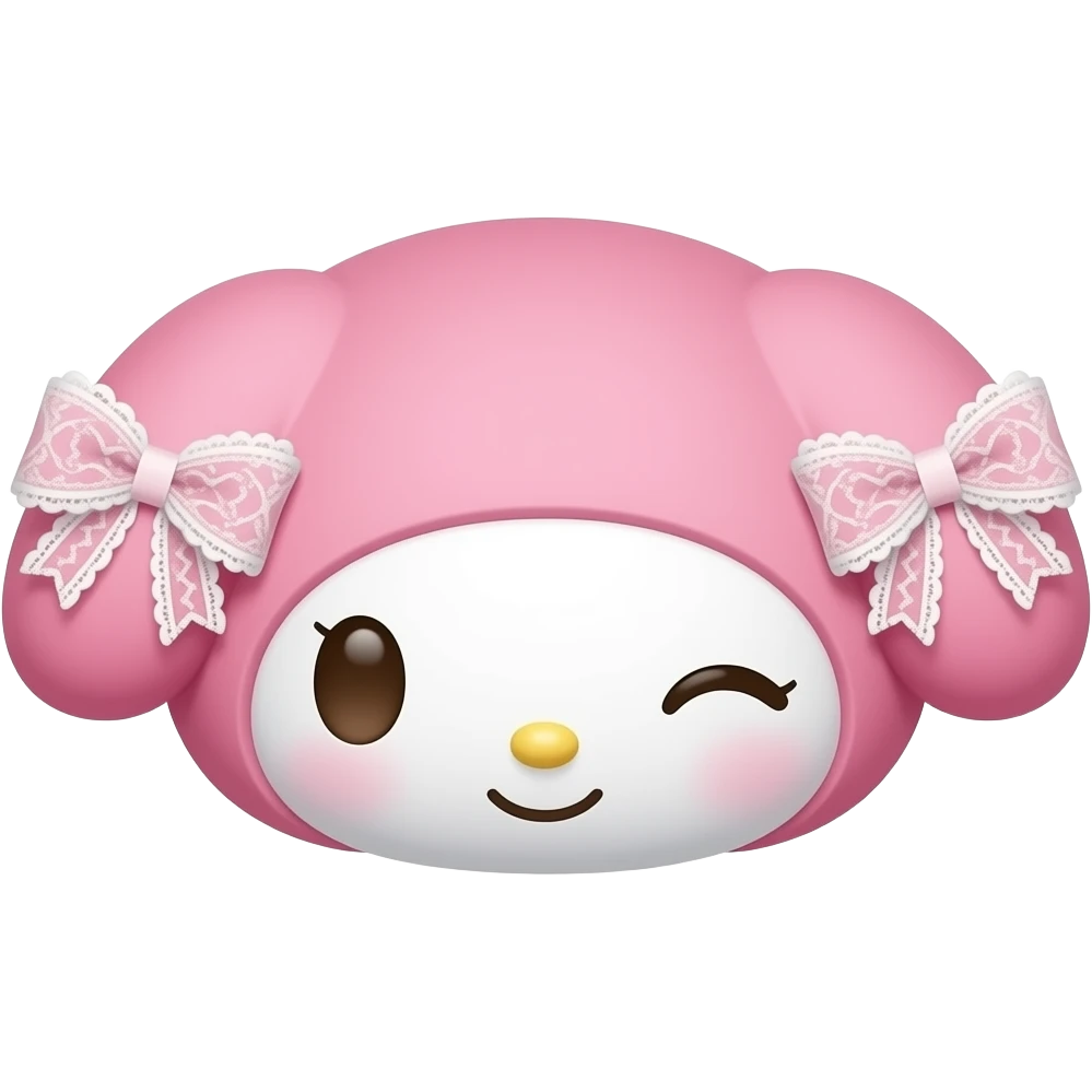 마이멜로디 얼굴만 있는 거 그리고 리본은 양쪽 귀 둘다 있는 거. 레이스 달린 분홍색. 그리고 표정 좀 더 깜찍하기 윙크 하고 있는 거 emoji