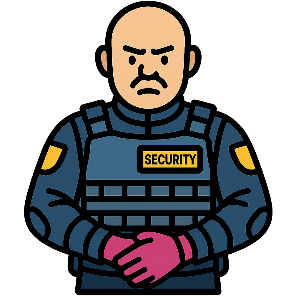 Enhance the vigilante's uniform with visible protections, a bulletproof vest, and security details. The character should have little hair. Transparent background. emoji