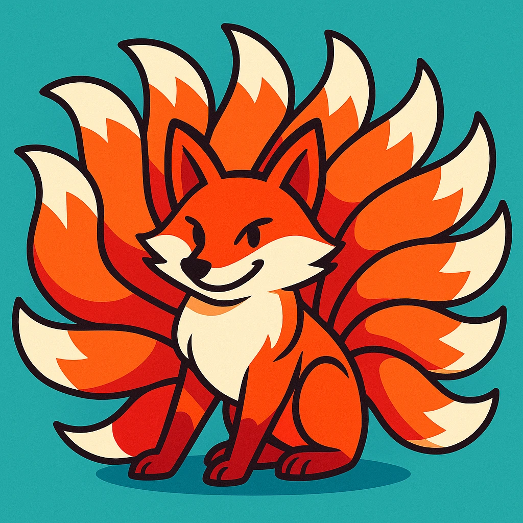 a fox with nine tails, vibrant cartoon style emoji
