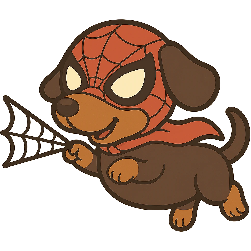 Edit the image so that the web is coming out of the wiener's head with superhero mask. Make it comic style with no background. emoji