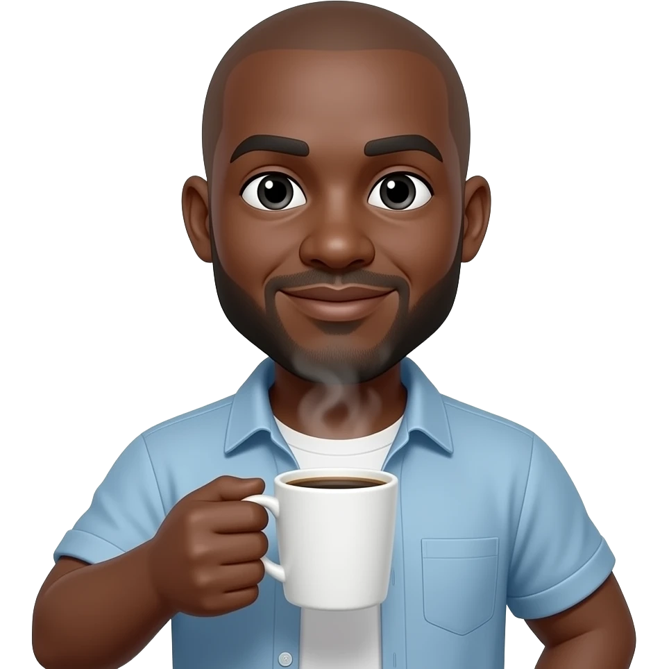 BALD BLACK MAN HOLDING A CUP OF COFEE emoji