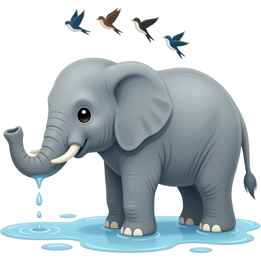 a little elephant get a spill on the floor and little birds orbiting around elephants head emoji