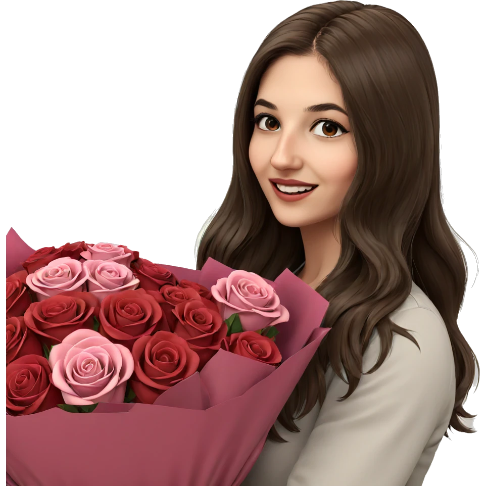 smiling girl with rose bouquet emoji