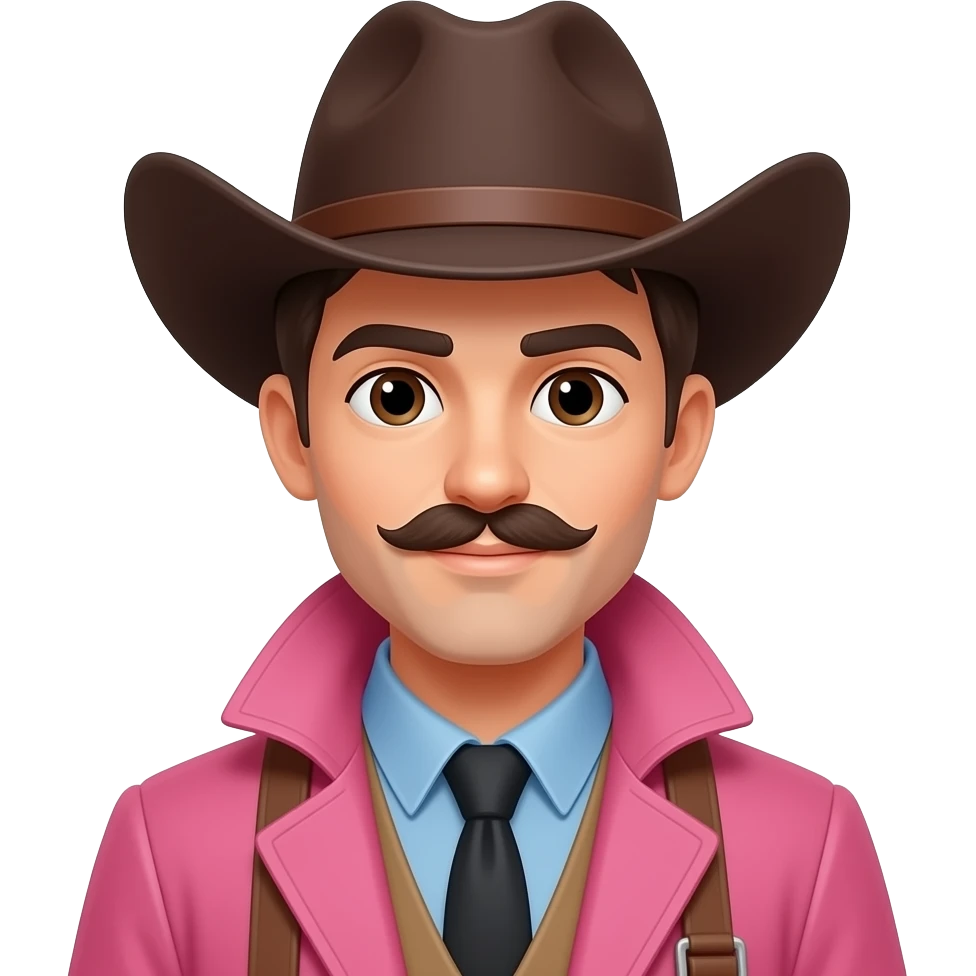 young man with mostache wear pink coat and cowboy dark brown hat emoji