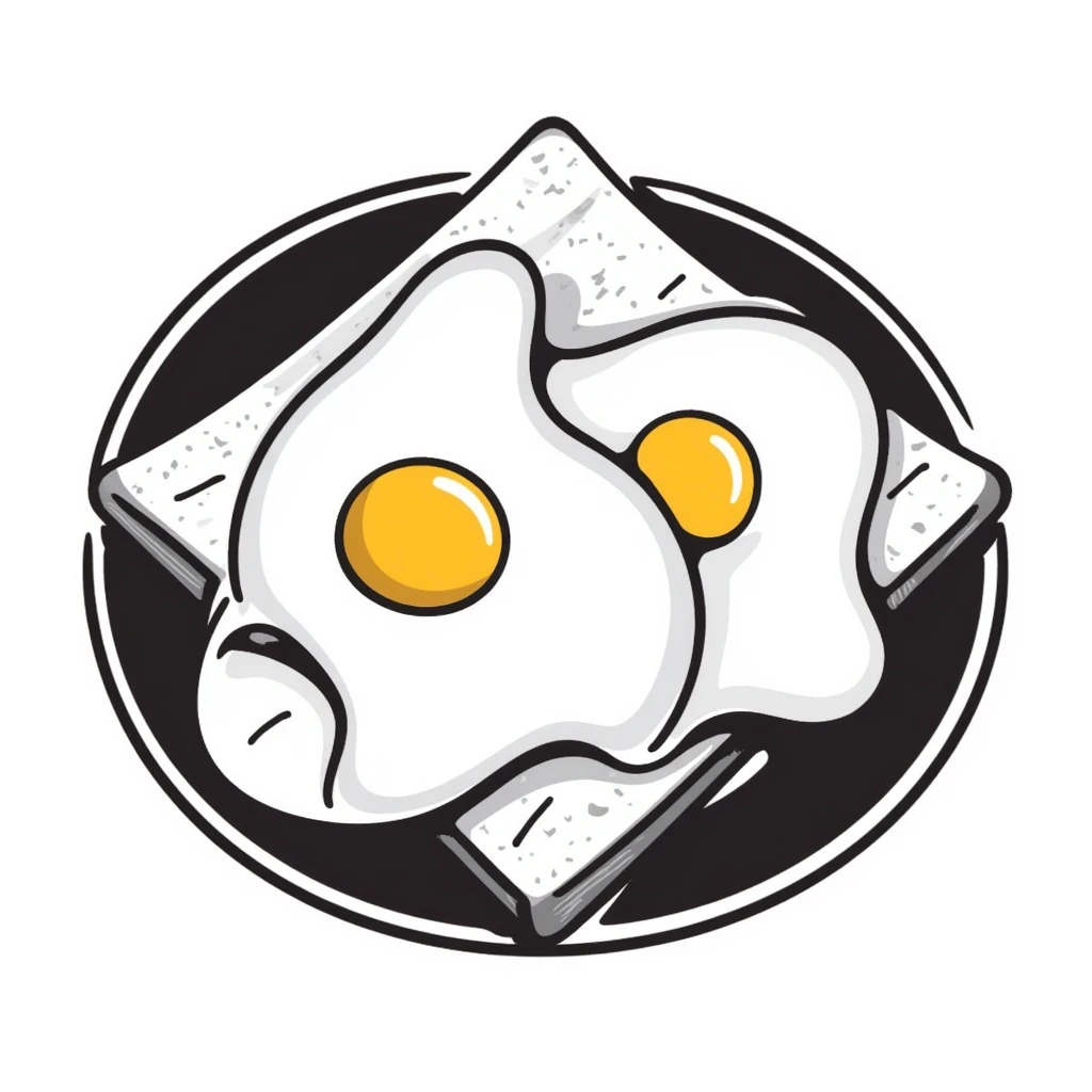 sunny side up eggs on toast, hand drawn doodle, playful and sketchy emoji