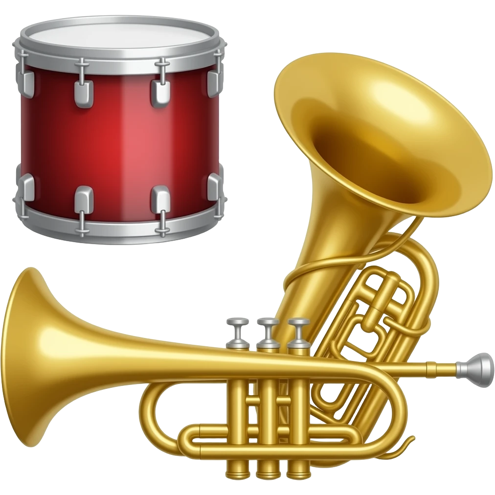 Drum, trumpet, and tuba emoji