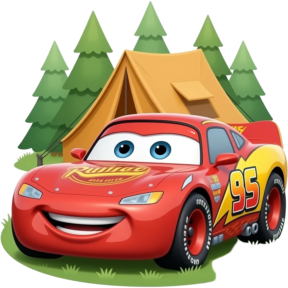 Team Lightning McQueen camping happy right now emoji