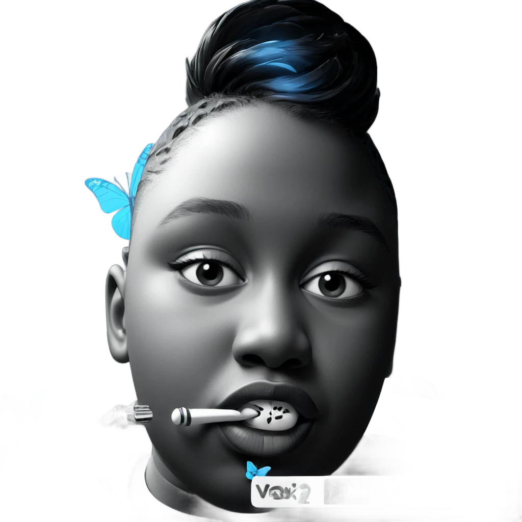 monochrome portrait with butterfly emoji