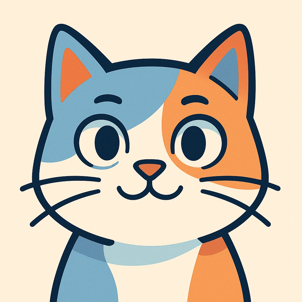 stylized cat face with TypeScript color palette, geometric, modern, for frontend branding emoji