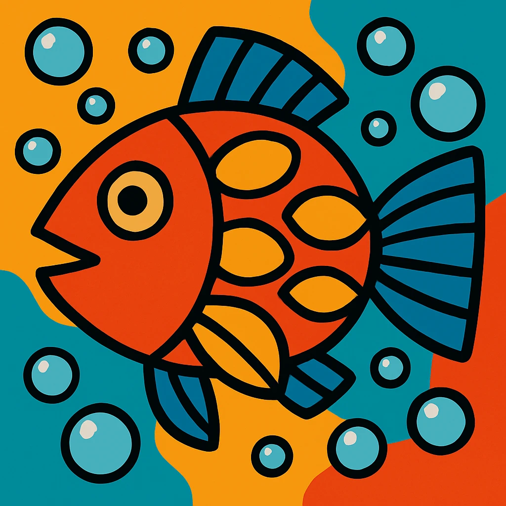 Add bubbles around the fish in vibrant cartoon style. emoji