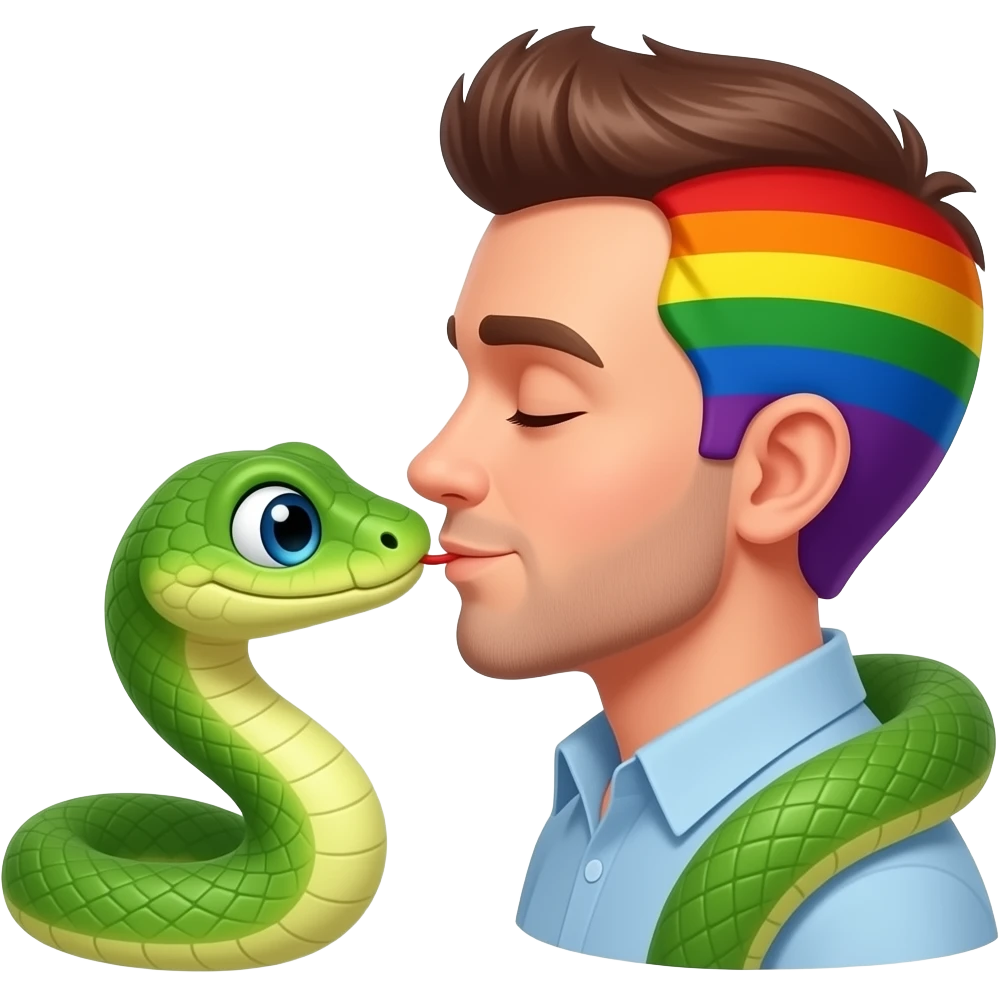 A snake kissing a gay person emoji
