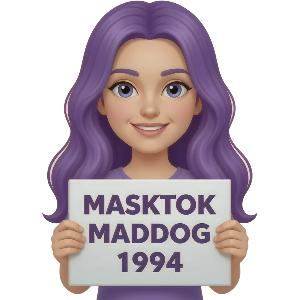 girl with long purple hair with a MASKTOK MADDOG 1994 sign emoji