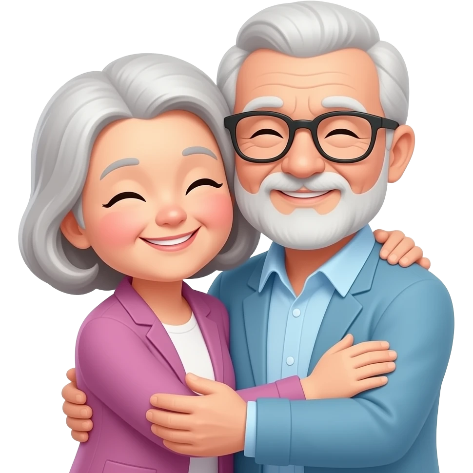 Una abuela y un abuelo abrazados como emojis emoji