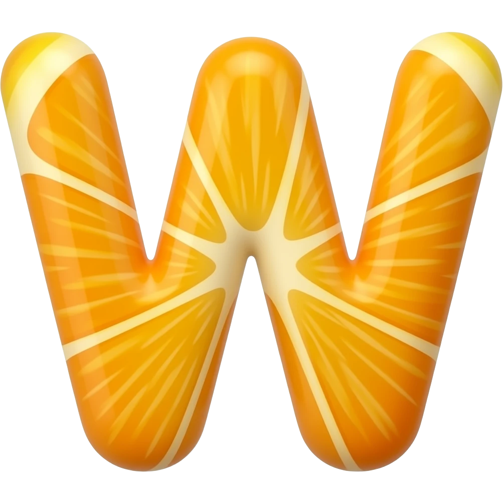 "3D orange letter W, glossy fruit style, white background" emoji