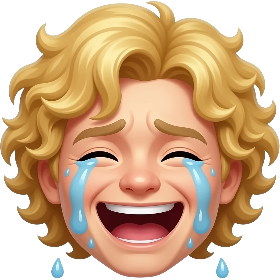 Laughing crying head excited losing blond curly hair emoji