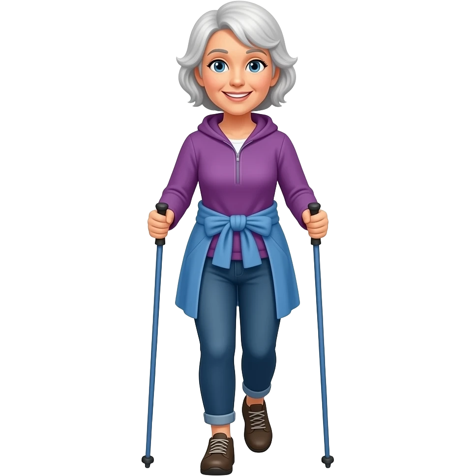 Older white woman out doing Nordic walking emoji