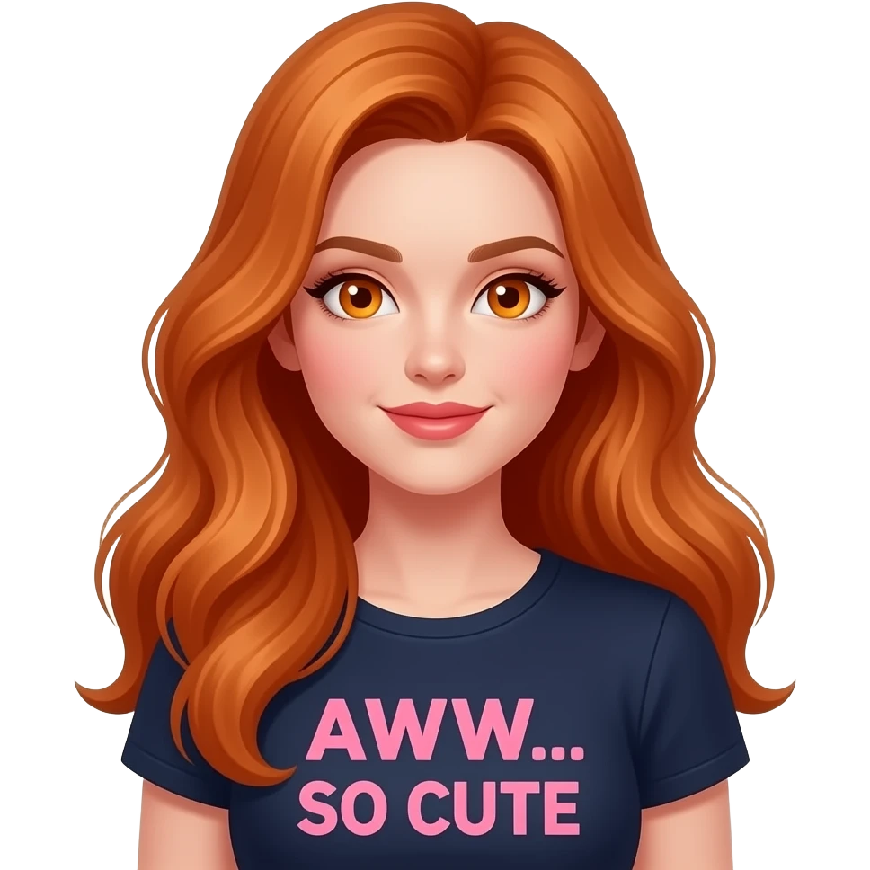 sexy girl with long ginger hair and ginger eyes a top with AWW... SO CUTE written on it emoji