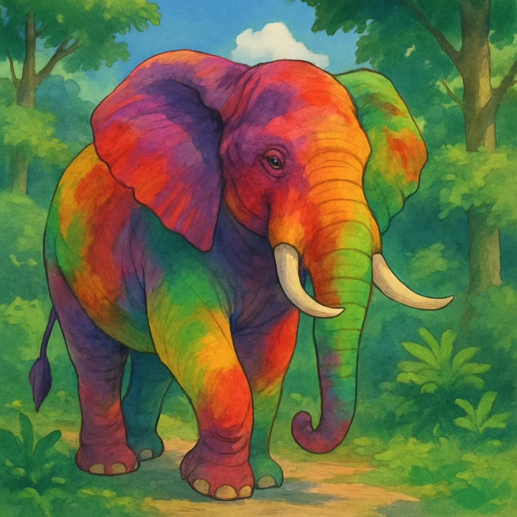 elephant with purple, red, yellow, and green colors emoji