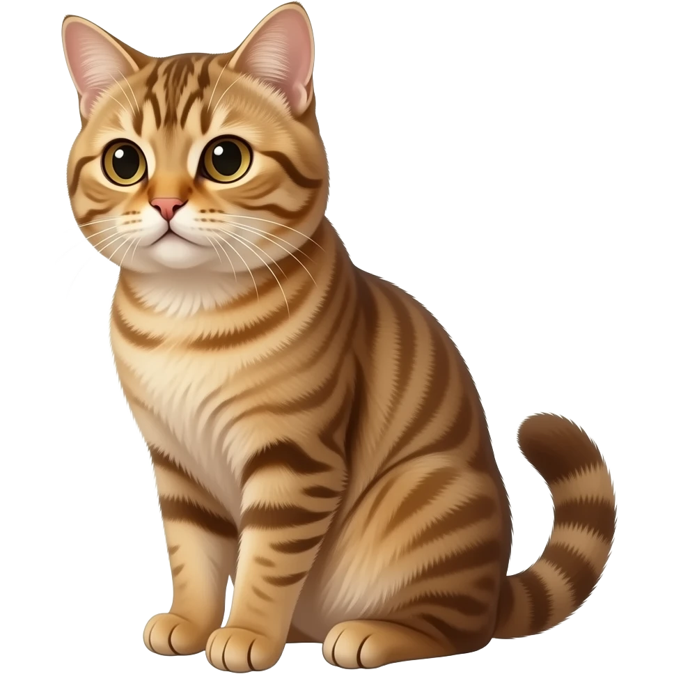Realistic beautiful pretty straight-sitting cute Scottish Fold cat, back facing to the left, facing the viewer emoji
