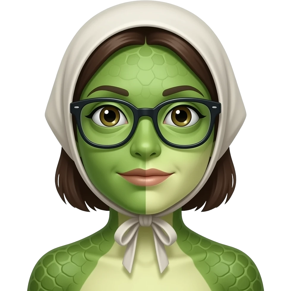 A half human half frog woman With glasses and a bonnet on emoji