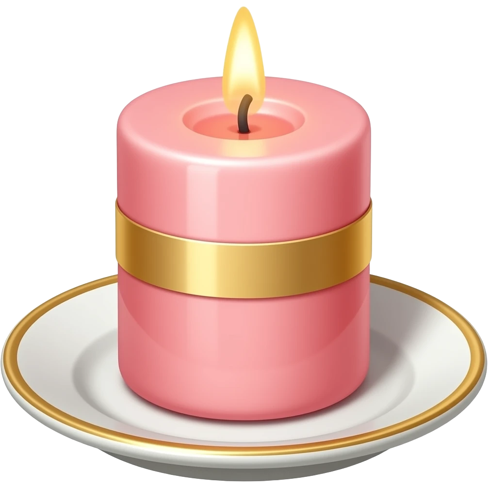 Thin tall petite cute slim dainty Pastel Reddish-pinkish and gold and white vintage candle on a tiny plate emoji