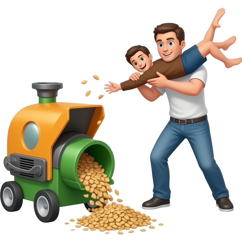 1 person throwing someone next to a wood chipper and trash coming out the wood chipper emoji