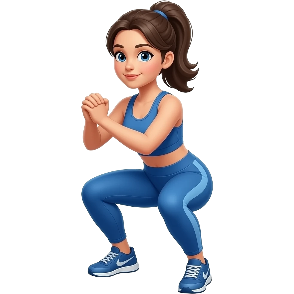 girl wearing blue workout top and leggings squatting emoji