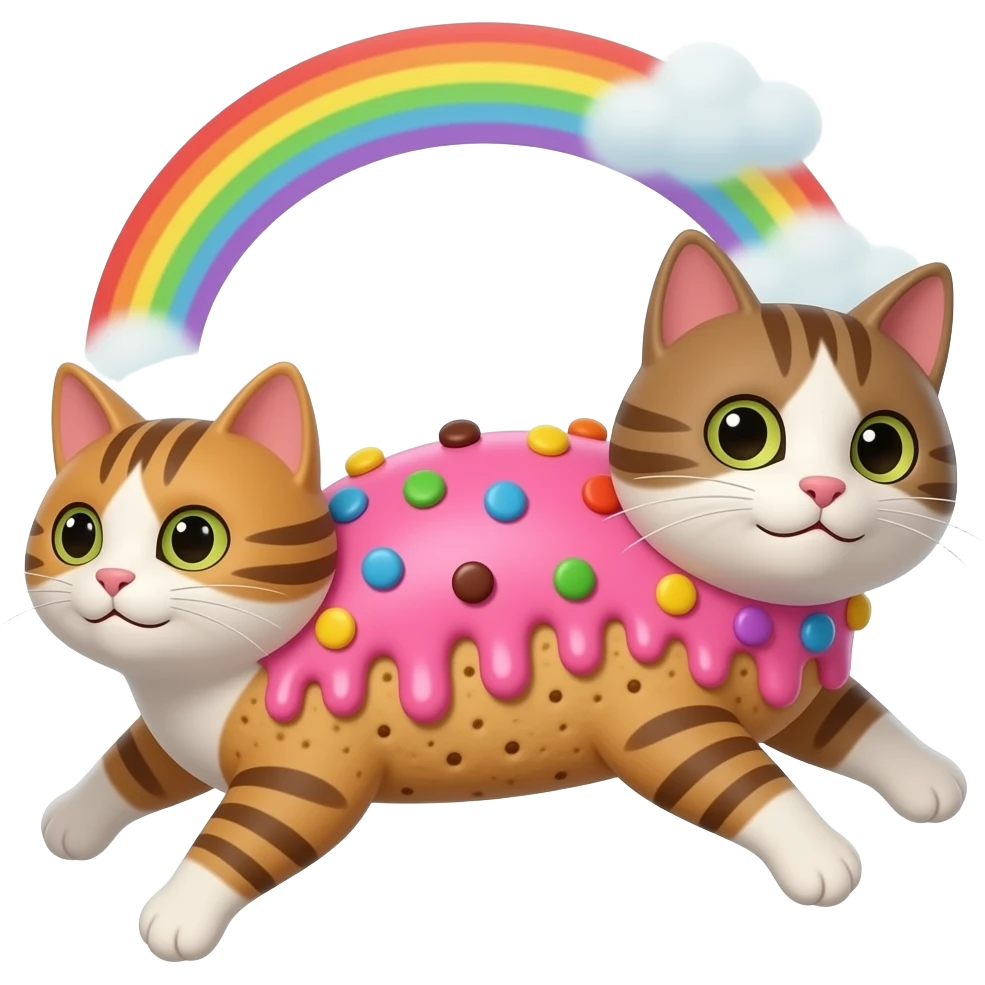 Quiero uno de un gato volando con un rastro de arcoiris en culo u con forma de galleta con glaseado rosas en la parete del torso con virutas de diferente colores emoji