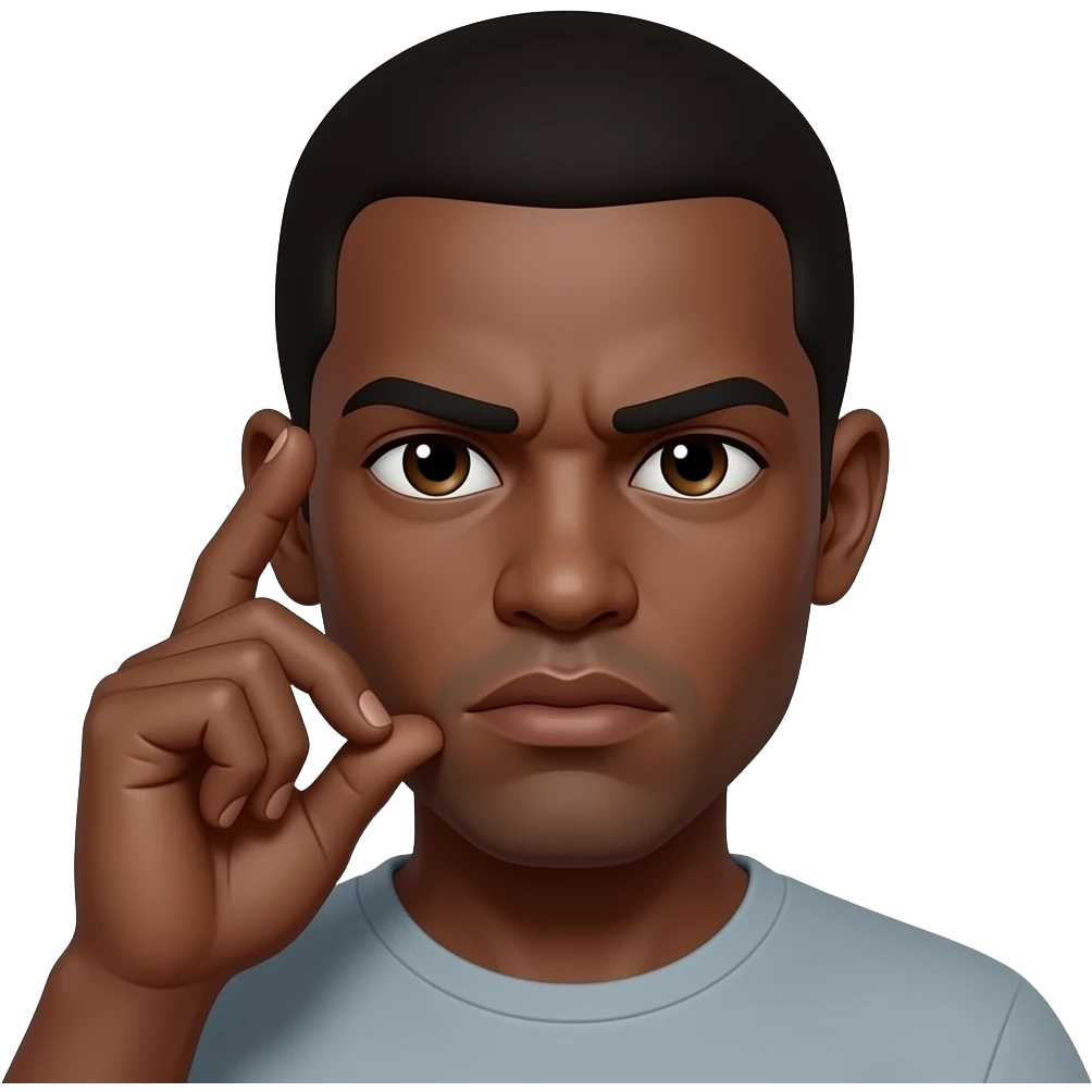 A light black serious face with the first and second finger held up to the right ear and the tumb held on the lips like a phone emoji