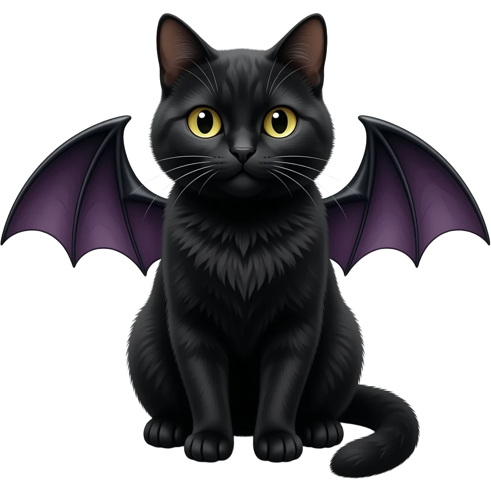 Witchy  black cat sitting with bat wings realistic emoji