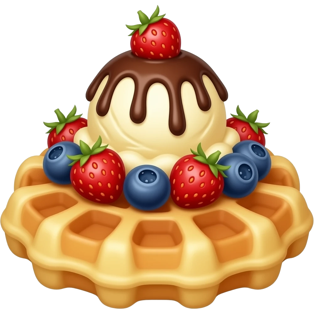 waffle con helado, chocolate y frutas emoji
