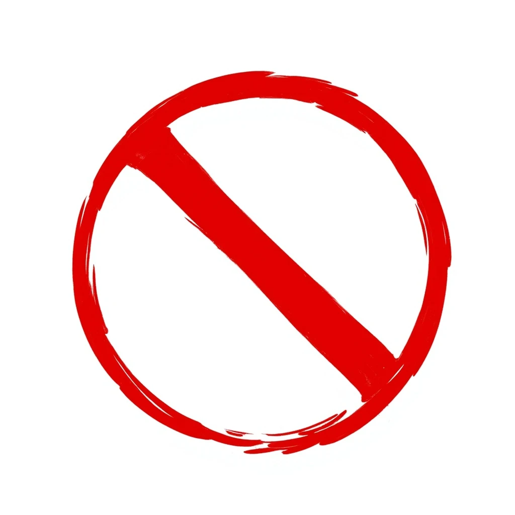 red prohibition sign (red circle with diagonal slash) in torn brushstroke style, similar to reference with cross and checkmark, incorporating eastern calligraphy elements, no background, 512x512px emoji