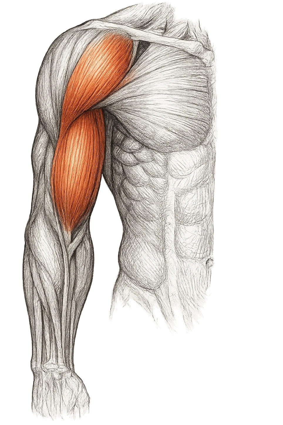 tricipite visto anatomicamente , colora solo il tricipite, il resto fallo in bianco e nero emoji