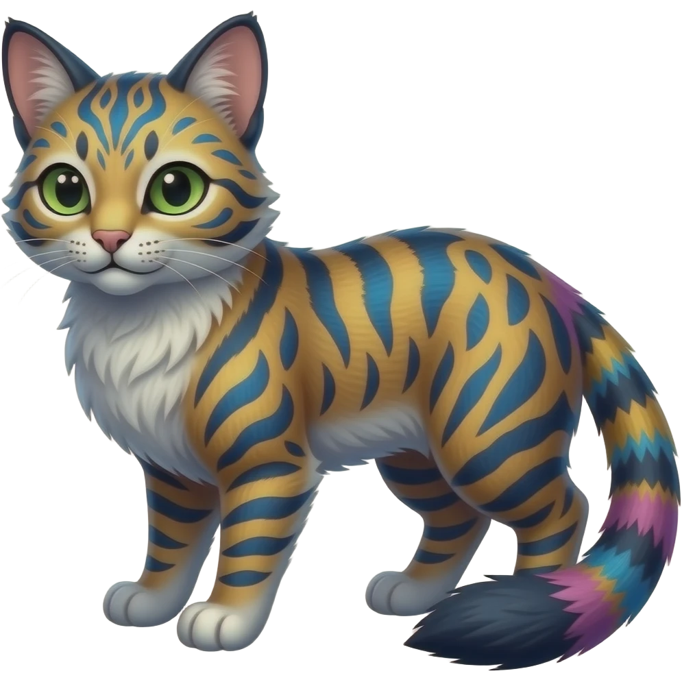 Randomly colored fantasy feline-marsupial-critter-vernid-fursona animal creature full body with intricate markings emoji