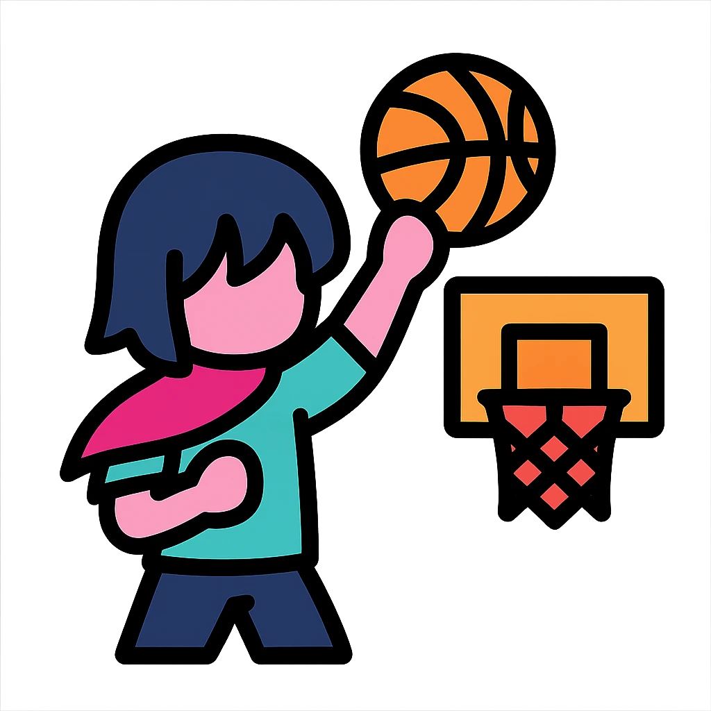 Kris from Deltarune shooting a basketball, color outline icon style, clean and modern, simple color accents emoji