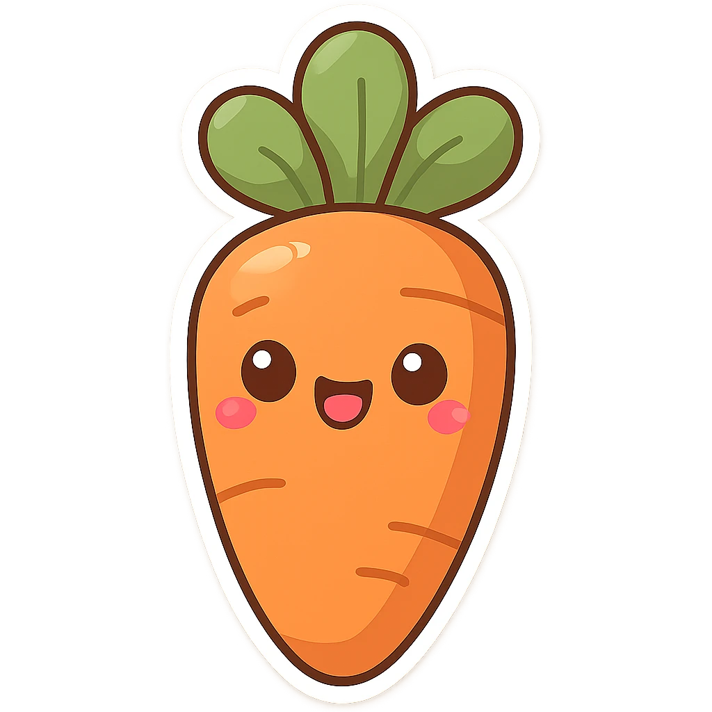 chibi sticker-style carrot, cute and exaggerated emoji