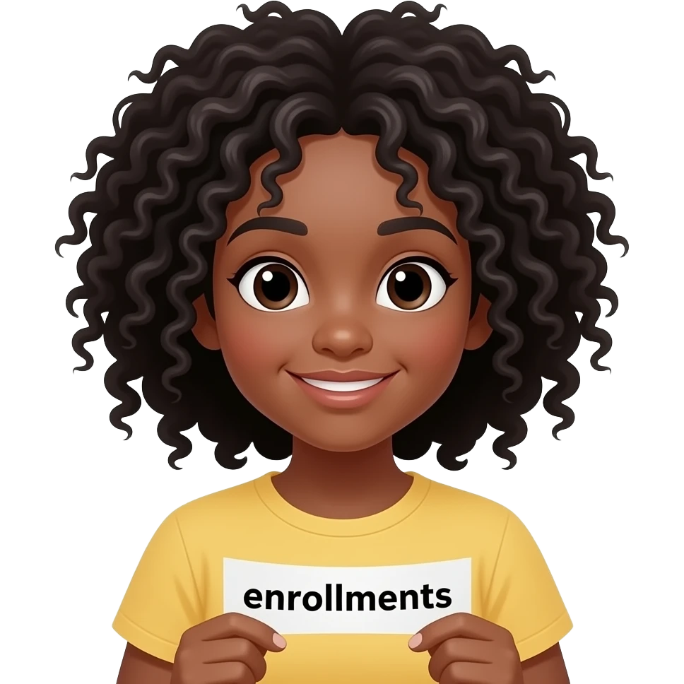 brown girl with curly black hair rolling a paper that says enrollments emoji