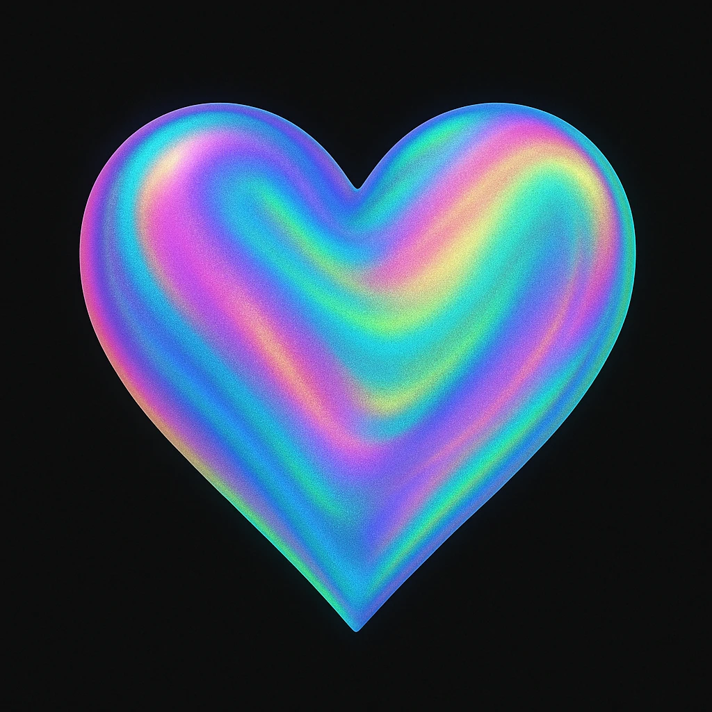 heart with a holographic shimmer, digital illustration emoji