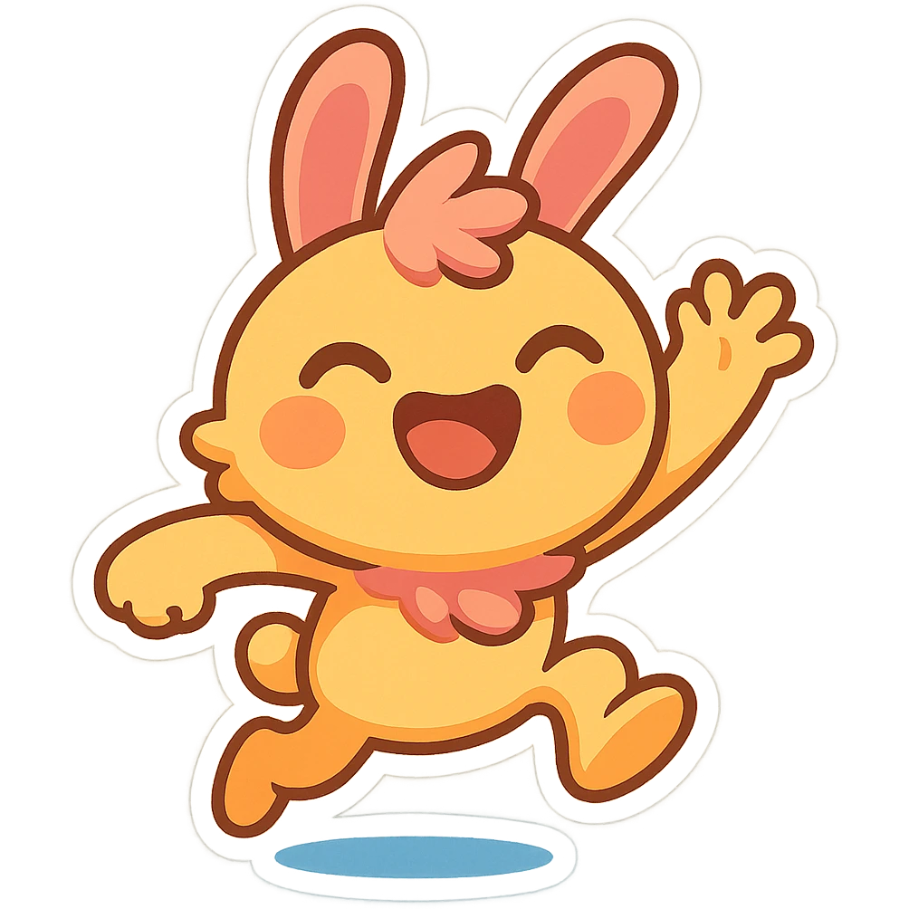 Yeep character from Yeeps Hide and Seek, energetic pose, bold outlines, vibrant palette, minimal background emoji