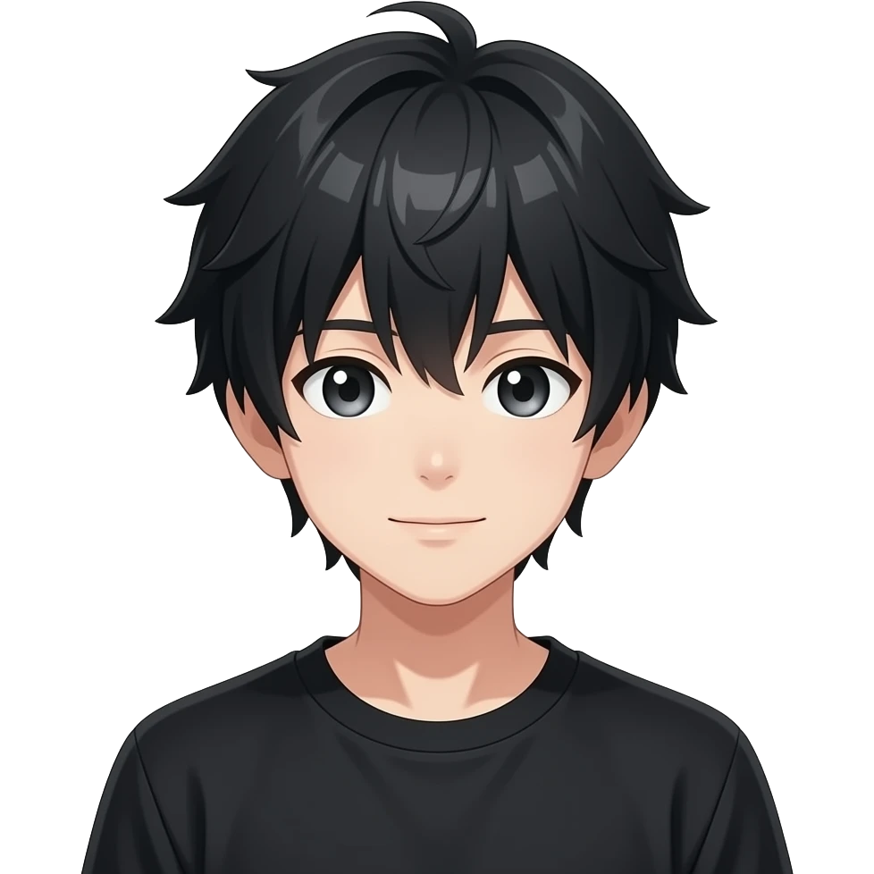 anime boy black hair white skin black clothing emoji
