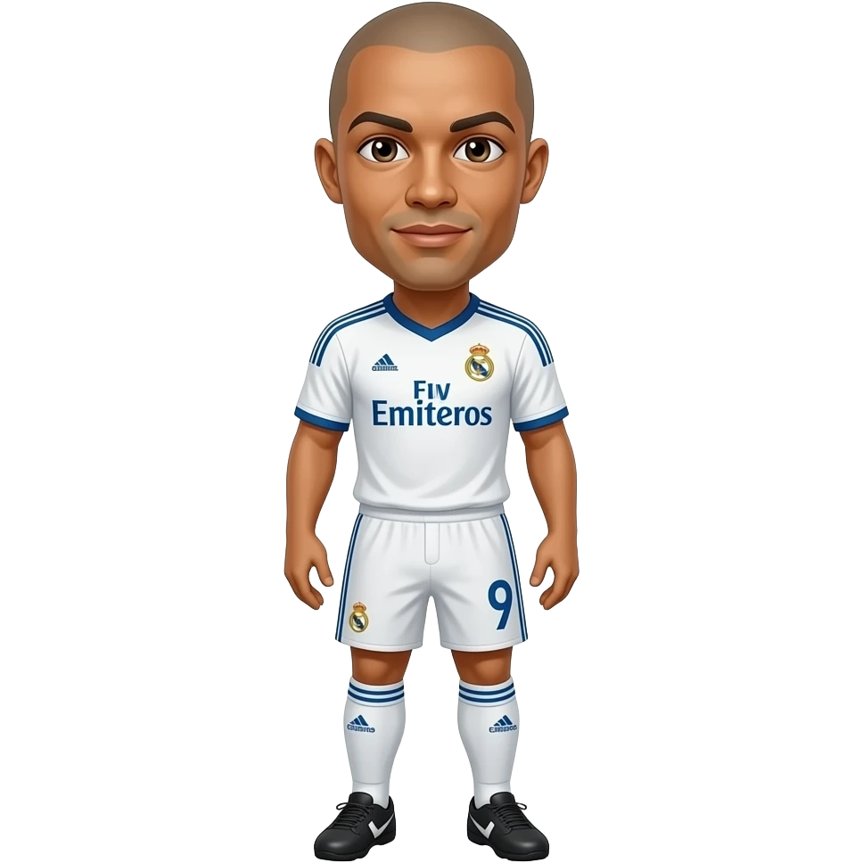 I want to create Ronaldo Nazario full body and make him bald and make him number 9 and wearing a real Madrid jersey emoji