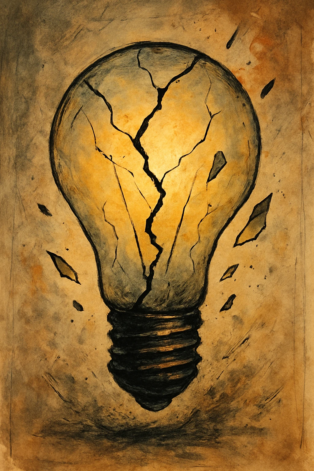 a stylized lightbulb with a large crack and pieces falling off emoji
