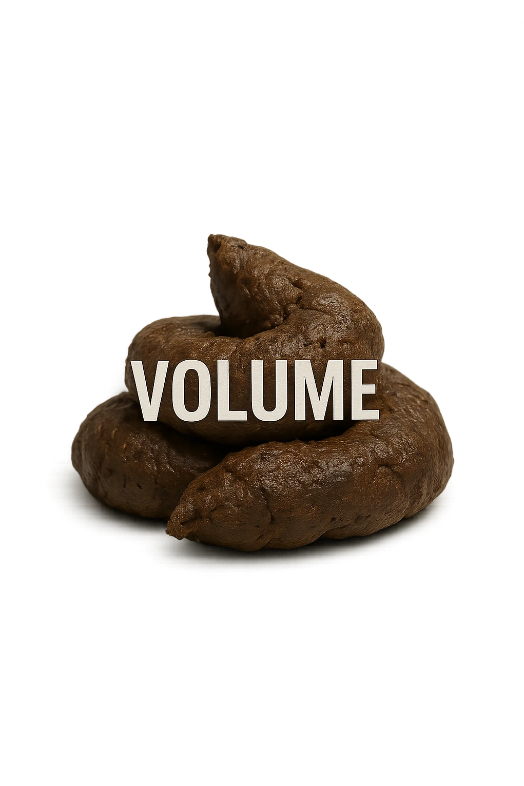 montagnetta di feci di animale con la parola "volume" stampata sopra, IPERREALISTICA 4K emoji