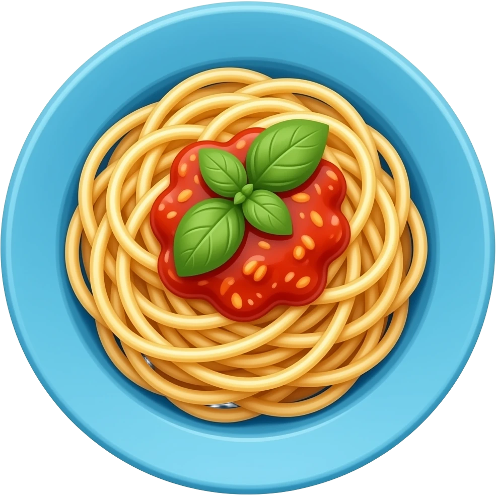 Spaghetti with spaghetti sauce on a blue plate. emoji