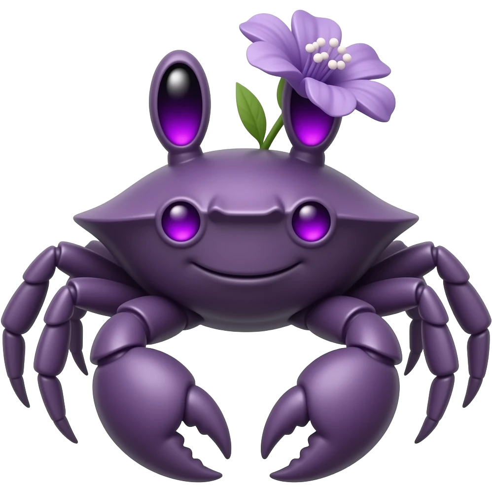 A purple crab with a purple  flower growing on its back on its back purplen eyes glowing eyes facing forward emoji