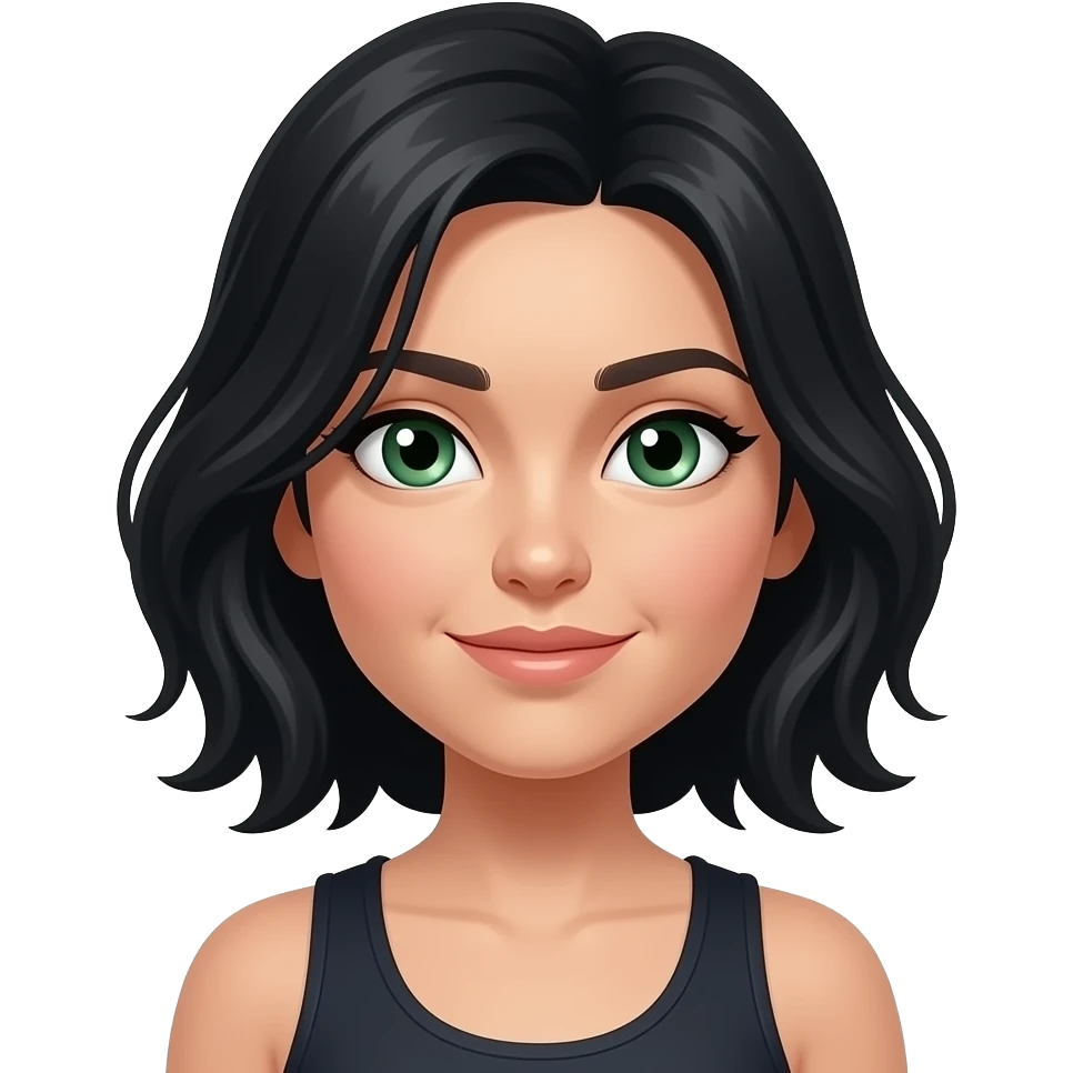 Скалолазка с темно - зелеными глазами и черными волосами emoji
