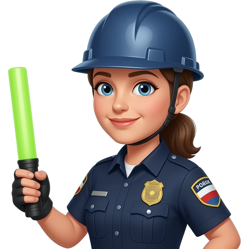 뭔가 공사장에서 일하는 것처럼 안전모를 쓰고 있고 형광봉을 들고 있는 공연장 안전 관리인 여자 emoji